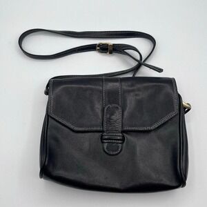 Vintage Lord & Taylor Made in Italy Black Genuine Leather Crossbody Shoulder Bag